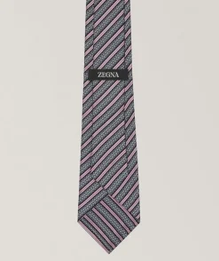 Diagonal Stripe Silk-Cotton Tie